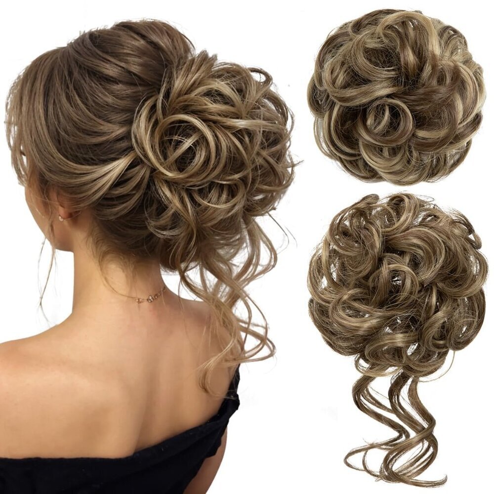 2PCS Synthetic Messy Bun Hair Pieces Wavy Curly Updo Extensions for Women